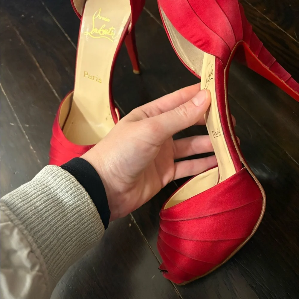 Christian Louboutin Scarlet Peep-Toe Heels - Picture 6 of 9